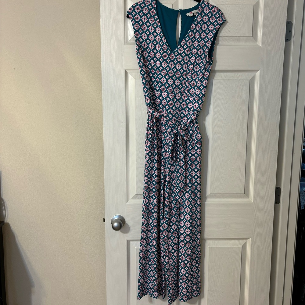 Boden Ellen Sleeveless V-Neck Jumpsuit, Blue Pink Geometric, size 4R